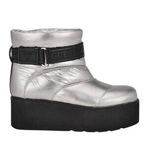 GUESS Womens 7.5 M Pewter Silver Quilted Platform Ankle Boots NIB JV6